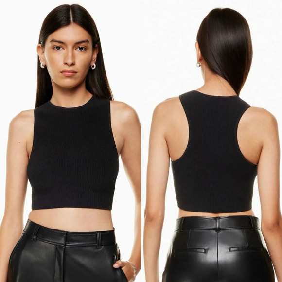 Babaton Tops - Aritzia Babaton Sculpt Knit Racerback Cropped Tank Top in Black S